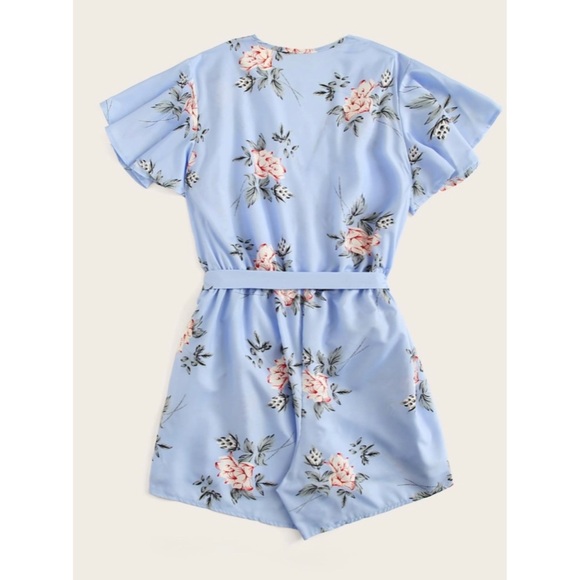 Light blue floral skort wrap romper with skirt - Picture 2 of 8